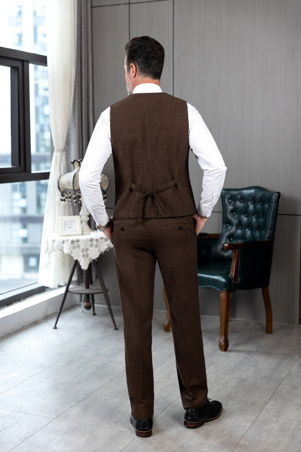 Vintage Classical 2 Pieces Mens Suit Herringbone V Neck Vest For Wedding (Vest + Pants) Pieces Suit