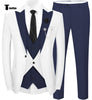 Fashion Men’s Suits Slim Fit 3 Pieces Peak Lapel Tuxedos (White Blazer + Vest + Pant) Xs / Navy