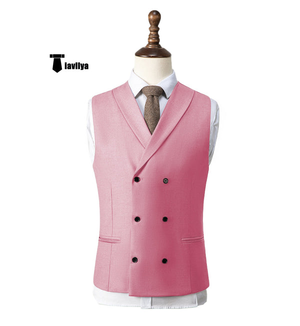 Fashion Men’s Suit Vest Regular Fit Shawl Lapel Waistcoat Wedding Xs / Pink