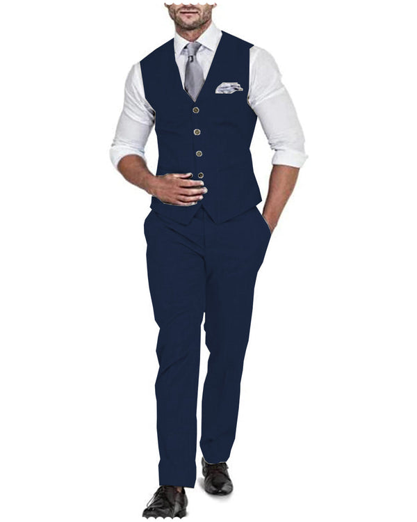 2 Pieces Suit - Formal 2 Pieces Mens Suit Flat Linen V Neck For Wedding (Vest + Pants)