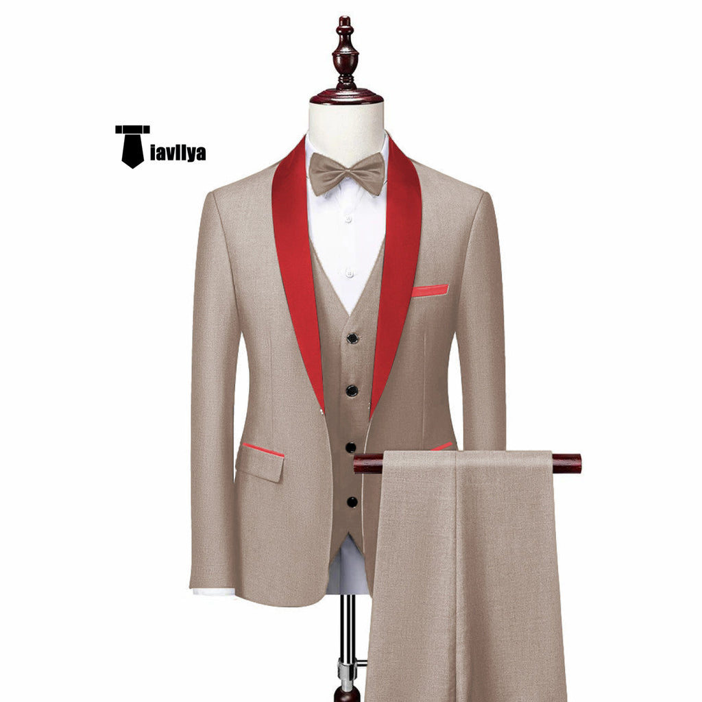 3 Pieces Suit - Fashion 3 Pieces Mens Suit Flat Shawl Lapel Tuxedos (Blazer+vest+Pants)