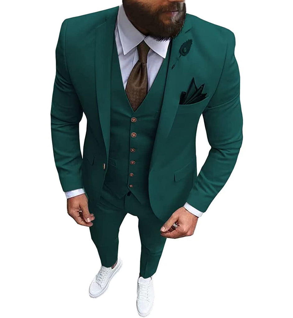 3 Pieces Suit - Fashion 3 Pieces Mens Suit Flat Notch Lapel Tuxedos (Blazer+vest+Pants)