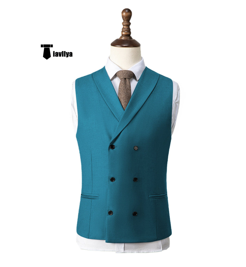 Fashion Men’s Suit Vest Regular Fit Shawl Lapel Waistcoat Wedding Xs / Blue-Green