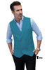 Fashion Men’s Suit Vest Regular Fit Peak Lapel Waistcoat Wedding Xs / Blue-Green