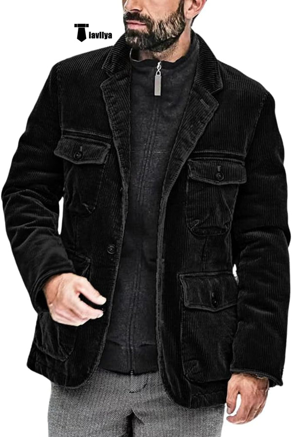 Men’s Vintage Corduroy Notched Lapel Button Down Jacket Sport Coat Xs / Black Blazer