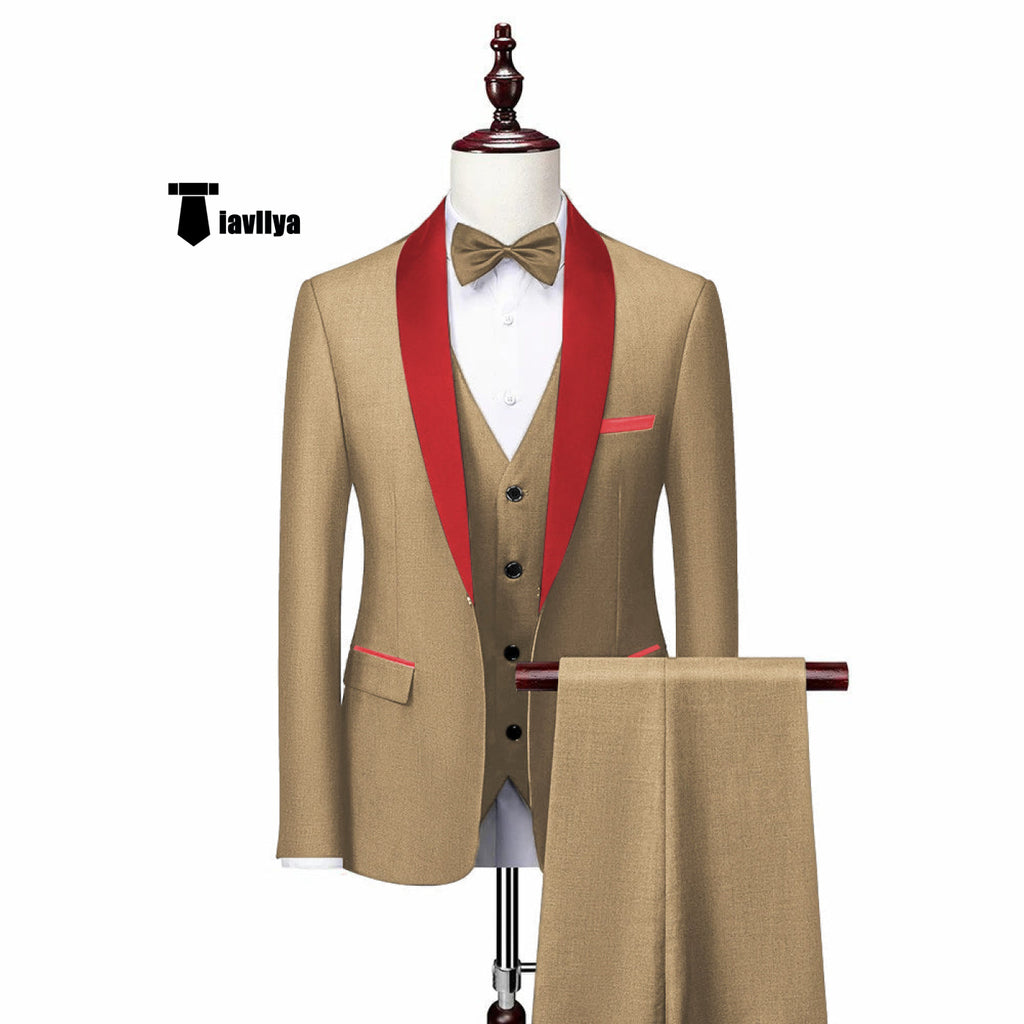 3 Pieces Suit - Fashion 3 Pieces Mens Suit Flat Shawl Lapel Tuxedos (Blazer+vest+Pants)