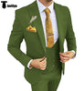Fashion Men’s Suit 3 Piece Peak Lapel Flat Tuxedo Wedding (Blazer + Vest + Pants) Xs / Olive