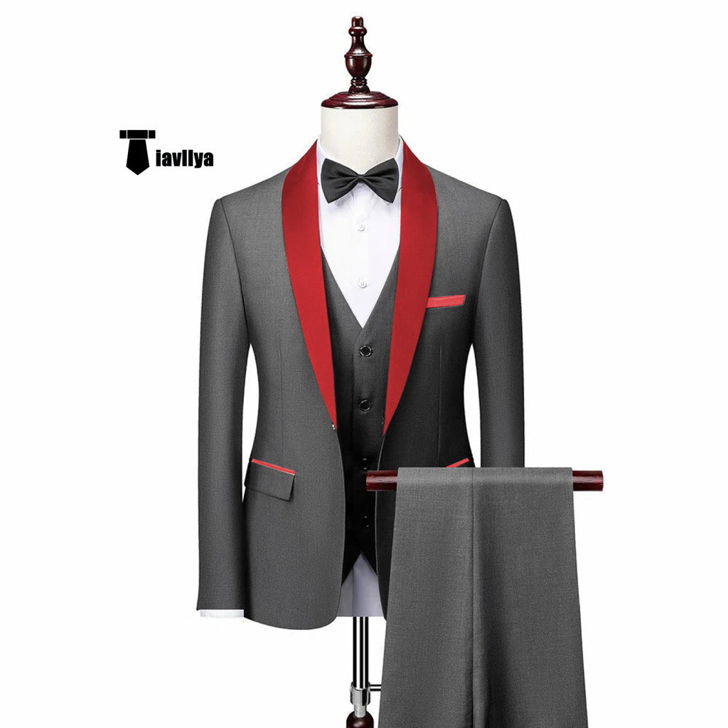 3 Pieces Suit - Fashion 3 Pieces Mens Suit Flat Shawl Lapel Tuxedos (Blazer+vest+Pants)