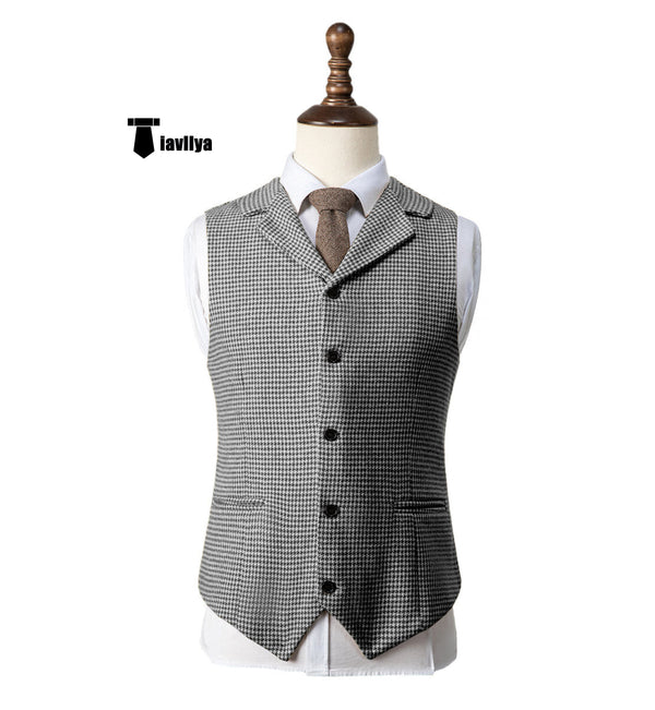 Fashion Men’s Vest Houndstooth Notch Lapel Waistcoat Xs / Black Suit Vest