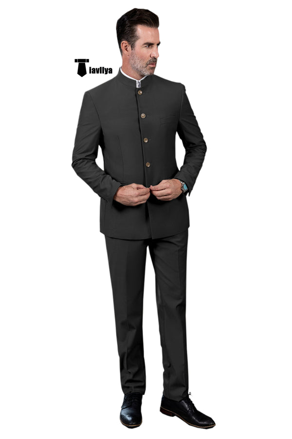 Classic 2 Piece Men’s Slim Fit Solid Color Stand Collar Wedding Suit (Blazer + Pants） Xs /