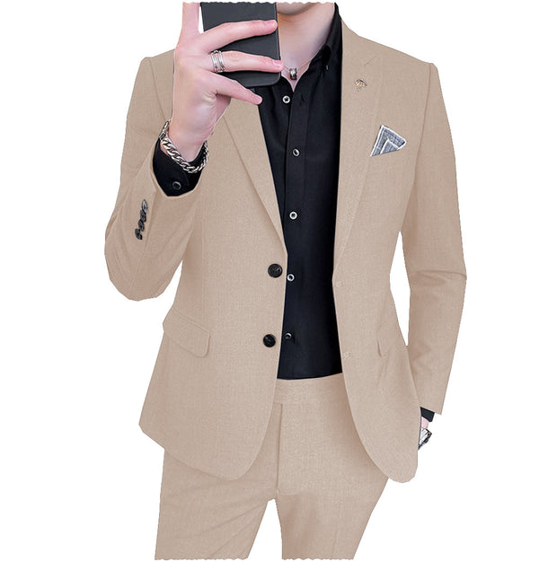 2 Pieces Suit - Formal Men's 2 Piece Regular Fit Peak Lapel Flat Men's Suit (Blazer+Pants)