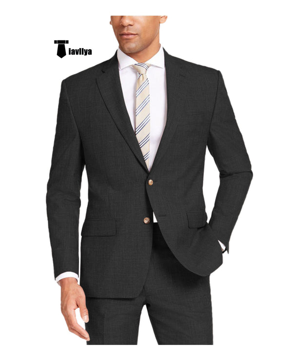 Casual Men’s 2 Pieces Suit Notch Lapel Linen For Wedding (Blazer + Pants) Xs / Black Pieces Suit