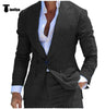 Fashion Men’s 2 Pieces Mens Suit Peak Lapel Linen For Wedding (Blazer + Pants) Xs / Black Pieces