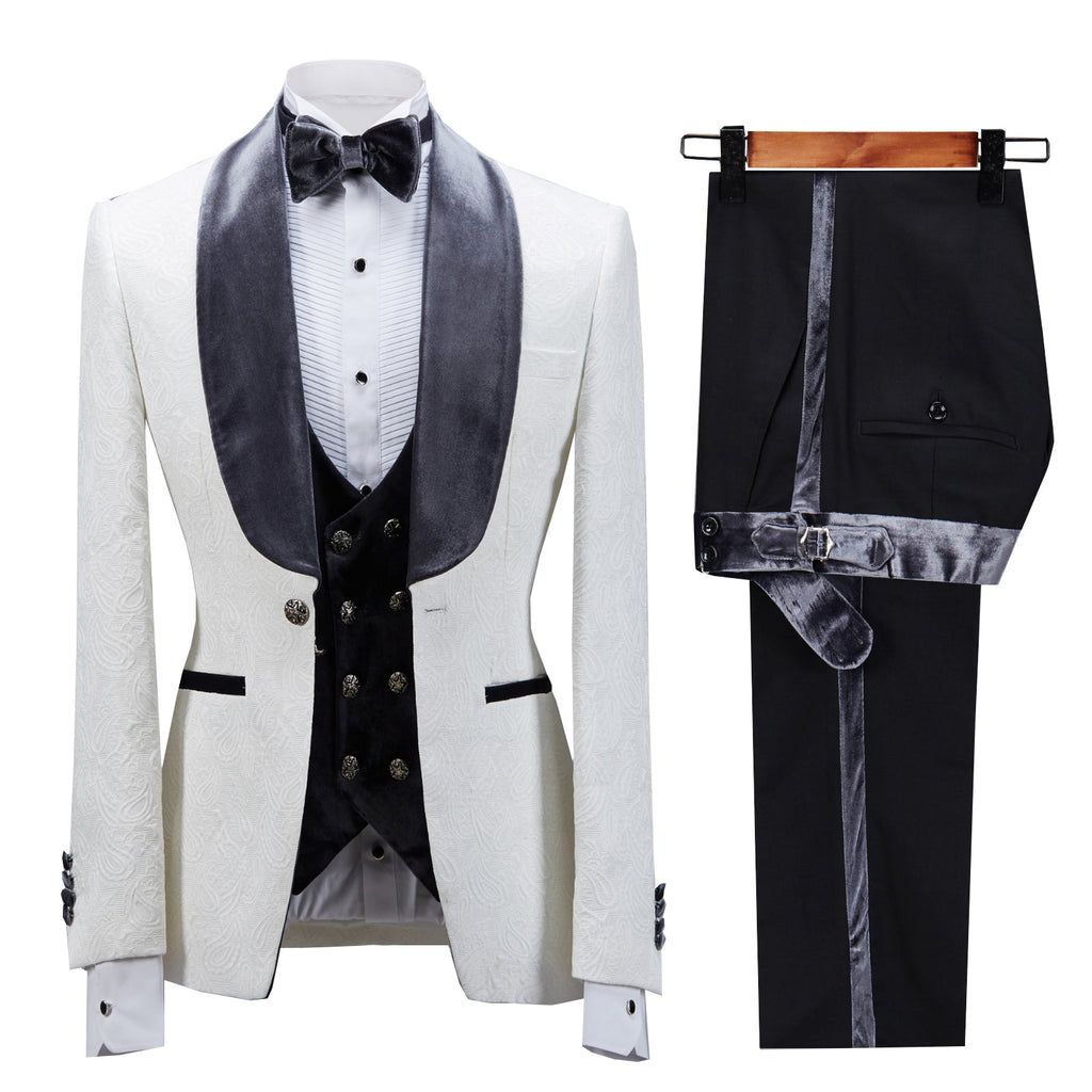 3 Pieces Suit - Fashion Men's Suit Printed 3 Pieces Shawl Lapel Tuxedo For Prom (Blazer+vest+Pants)