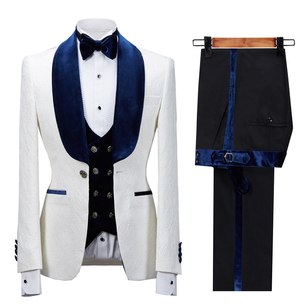 3 Pieces Suit - Fashion Men's Suit Printed 3 Pieces Shawl Lapel Tuxedo For Prom (Blazer+vest+Pants)