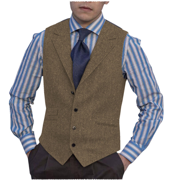 Suit Vest - Fashion Men's Vest Tweed Notch Lapel Waistcoat