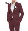 Casual Men’s 2 Pieces Suit Notch Lapel Linen For Wedding (Blazer + Pants) Xs / Burgundy Pieces Suit