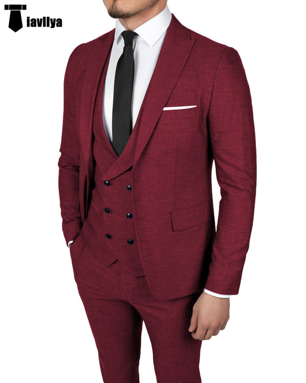3 Pieces Suit - Fashion 3 Pieces Mens Suit Peak Lapel Tuxedos For Wedding (Blazer+vest+Pants)
