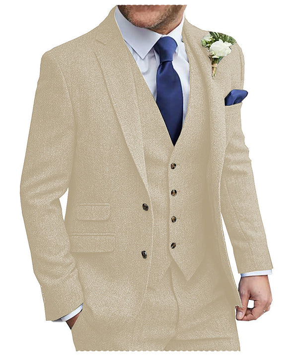 3 Pieces Suit - Vintage Classical Men's 3 Pieces Suit Tweed Notch Lapel Tuxedos (Blazer+vest+Pants)