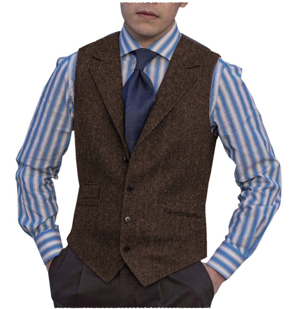 Suit Vest - Fashion Men's Vest Tweed Notch Lapel Waistcoat