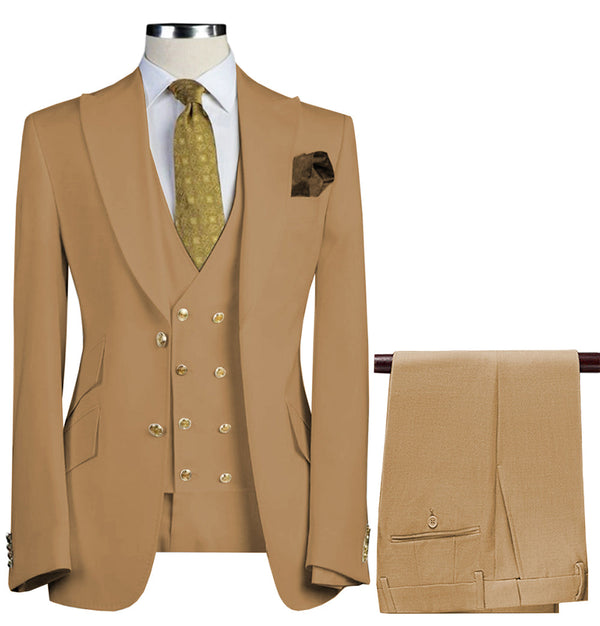 3 Pieces Suit - Fashion Men's Suit 3 Piece Peak Lapel Flat Tuxedo Wedding (Blazer + Vest + Pants)