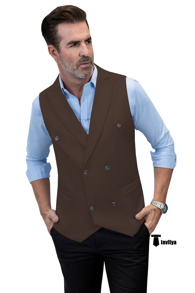 Fashion Men’s Suit Vest Regular Fit Peak Lapel Waistcoat Wedding Xs / Coffee