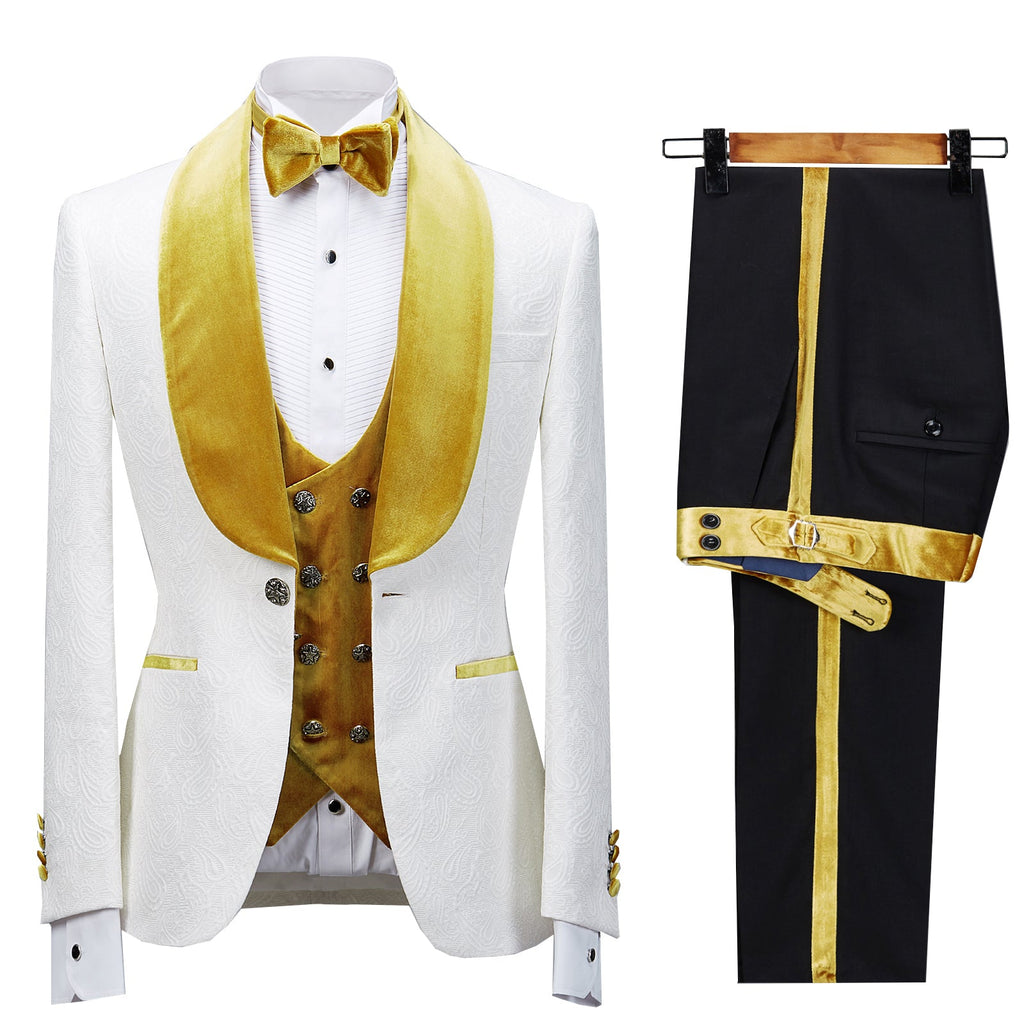 3 Pieces Suit - Fashion Men's Suit Printed 3 Pieces Shawl Lapel Tuxedo For Prom (Blazer+vest+Pants)