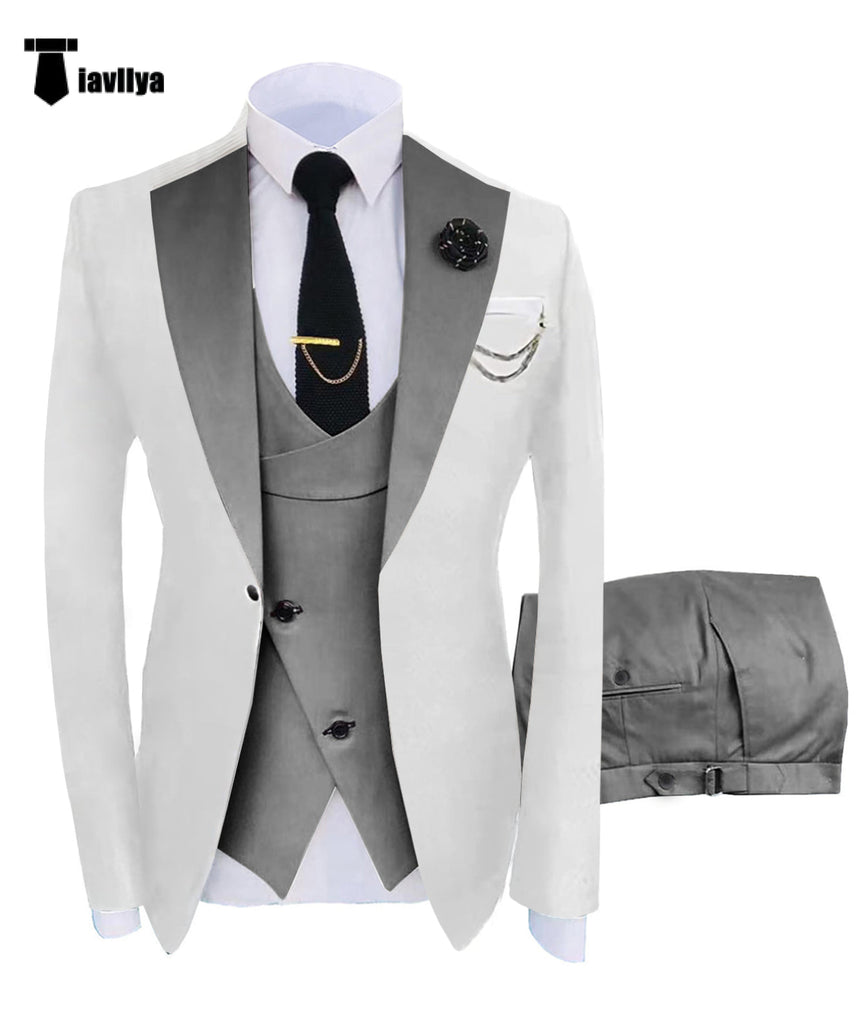 3 Pieces Suit - Fashion Men's Suits Slim Fit 3 Pieces Notch Lapel Tuxedos (White Blazer+Vest+ Pant)