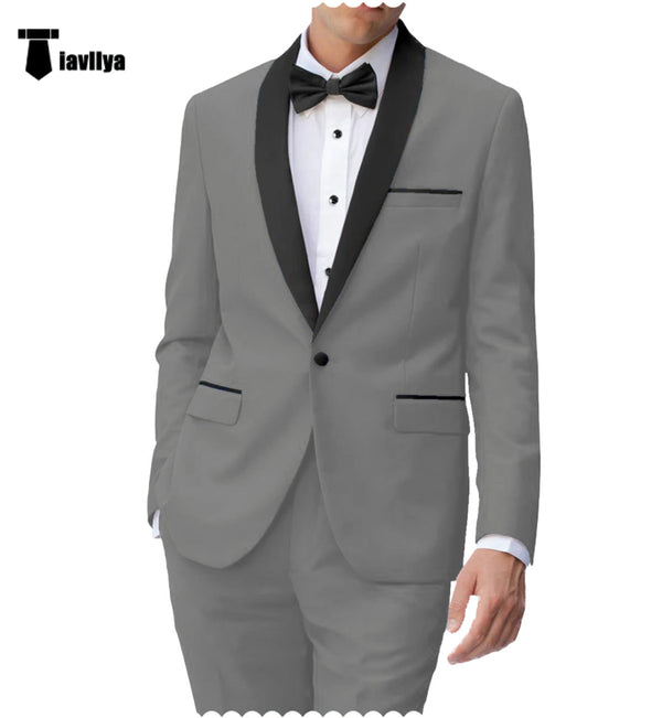 Fashion 2 Pieces Mens Suit Flat Shawl Lapel Tuxedos For Wedding (Blazer + Pants） Xs / Grey Pieces
