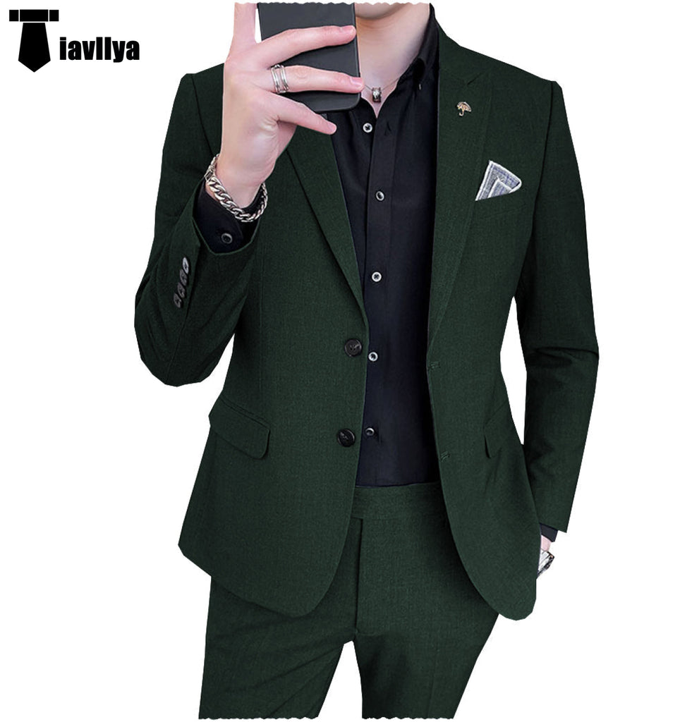 2 Pieces Suit - Fashion Men's 2 Piece Regular Fit Peak Lapel Flat Men's Suit (Blazer+Pants)