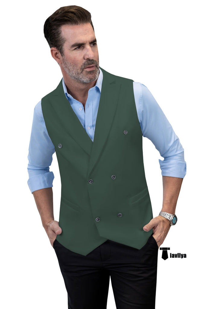 Fashion Men’s Suit Vest Regular Fit Peak Lapel Waistcoat Wedding Xs / Hunt Green