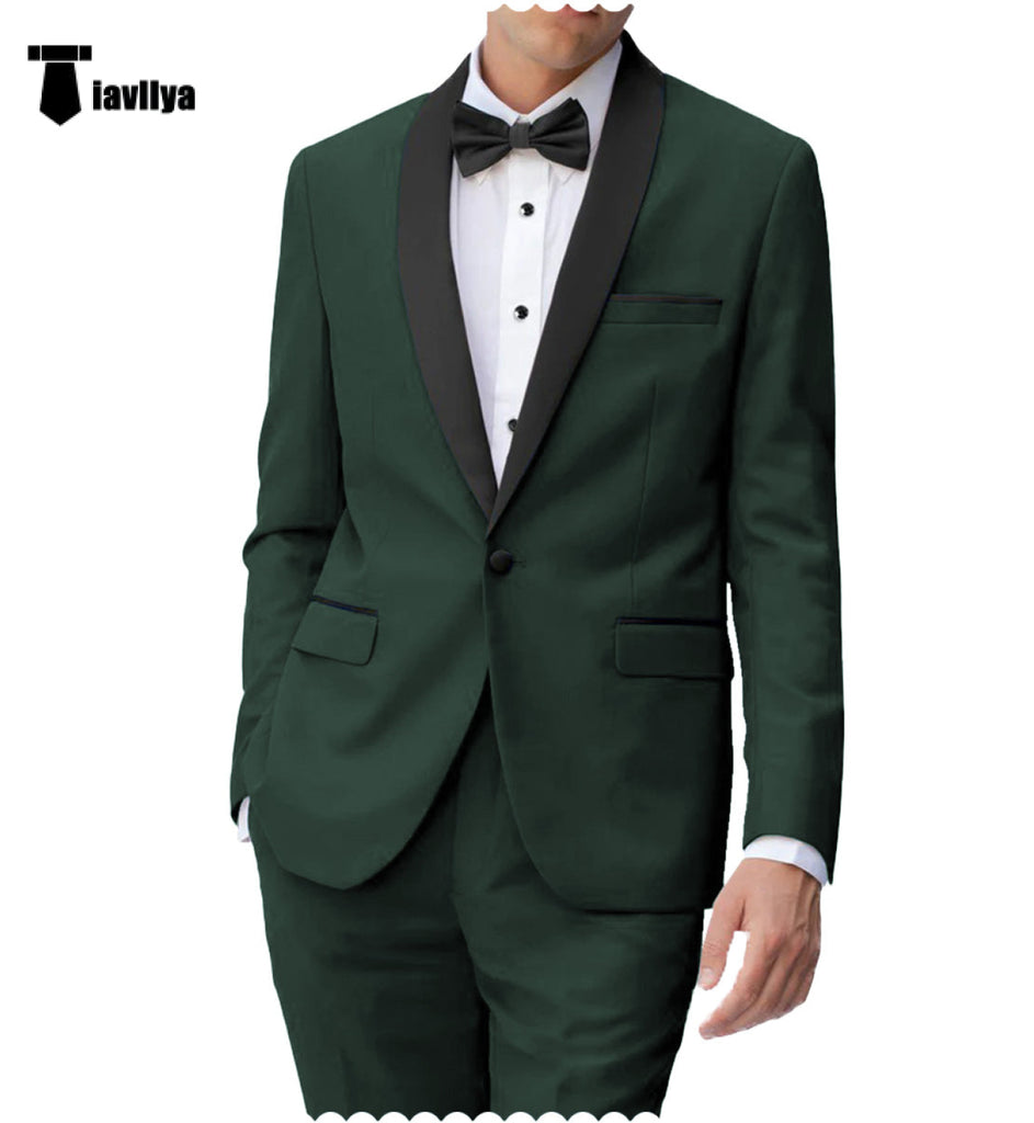Fashion 2 Pieces Mens Suit Flat Shawl Lapel Tuxedos For Wedding (Blazer + Pants） Xs / Hunt Green
