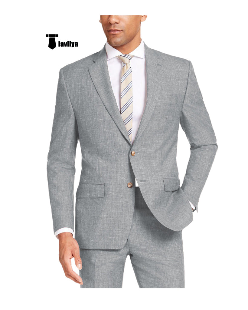 Casual Men’s 2 Pieces Suit Notch Lapel Linen For Wedding (Blazer + Pants) Xs / Light Grey Pieces