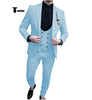 Fashion Men’s Suit 3 Piece Peak Lapel Flat Tuxedo Wedding (Blazer + Vest + Pants) Xs / Light Blue