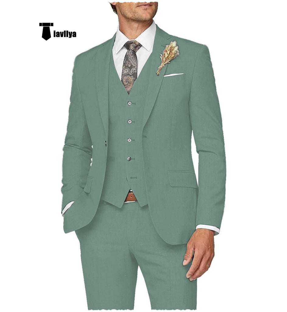 Casual Men’s 3 Pieces Mens Suit Notch Lapel Linen For Wedding (Blazer + Vest + Pants) Xs / Light