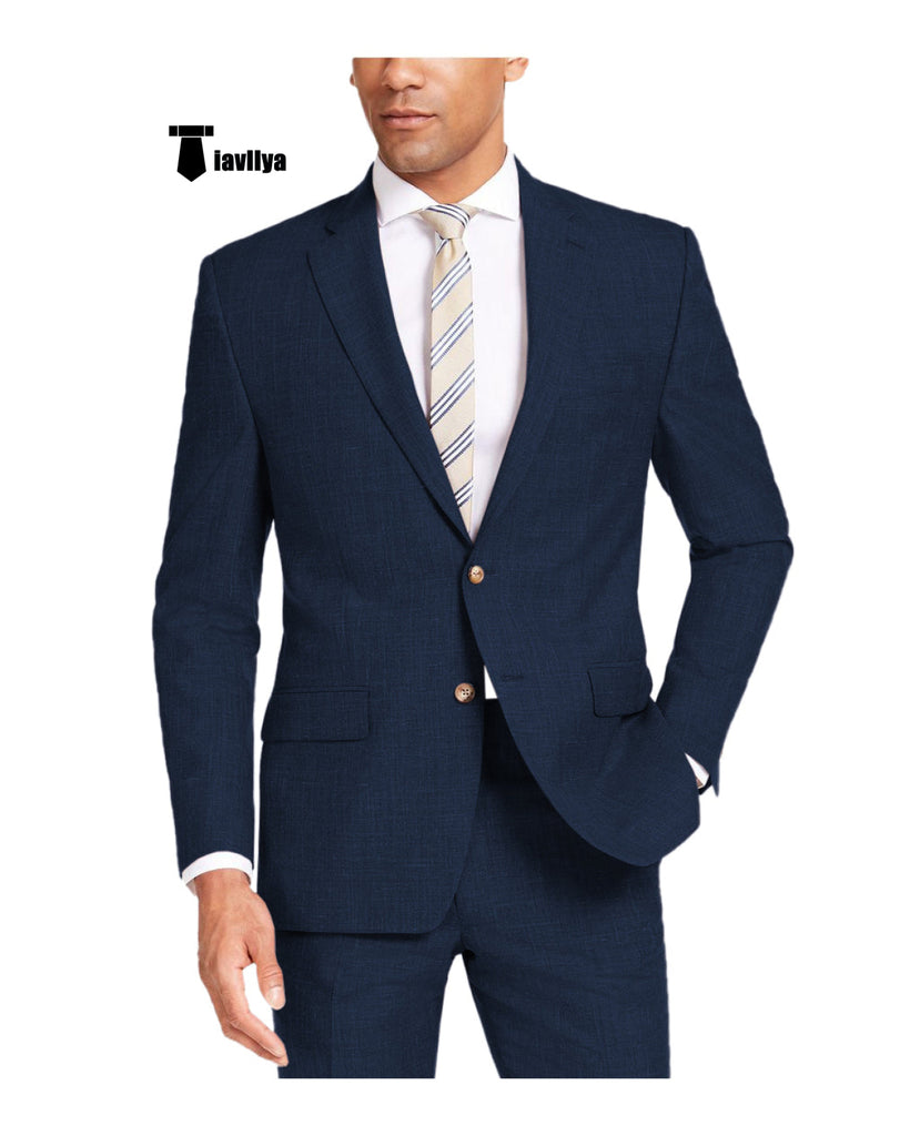 Casual Men’s 2 Pieces Suit Notch Lapel Linen For Wedding (Blazer + Pants) Xs / Navy Pieces Suit