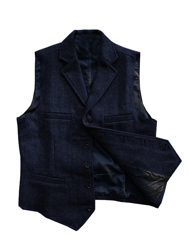 Suit Vest - Vintage Classic Slim Tweed Herringbone Notched Lapel Waistcoat