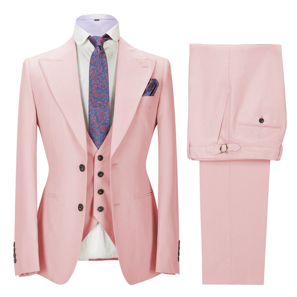 3 Pieces Suit - Formal Men's 3 Pieces Mens Suit Peak Lapel Solid Tuxedos (Blazer+vest+Pants)