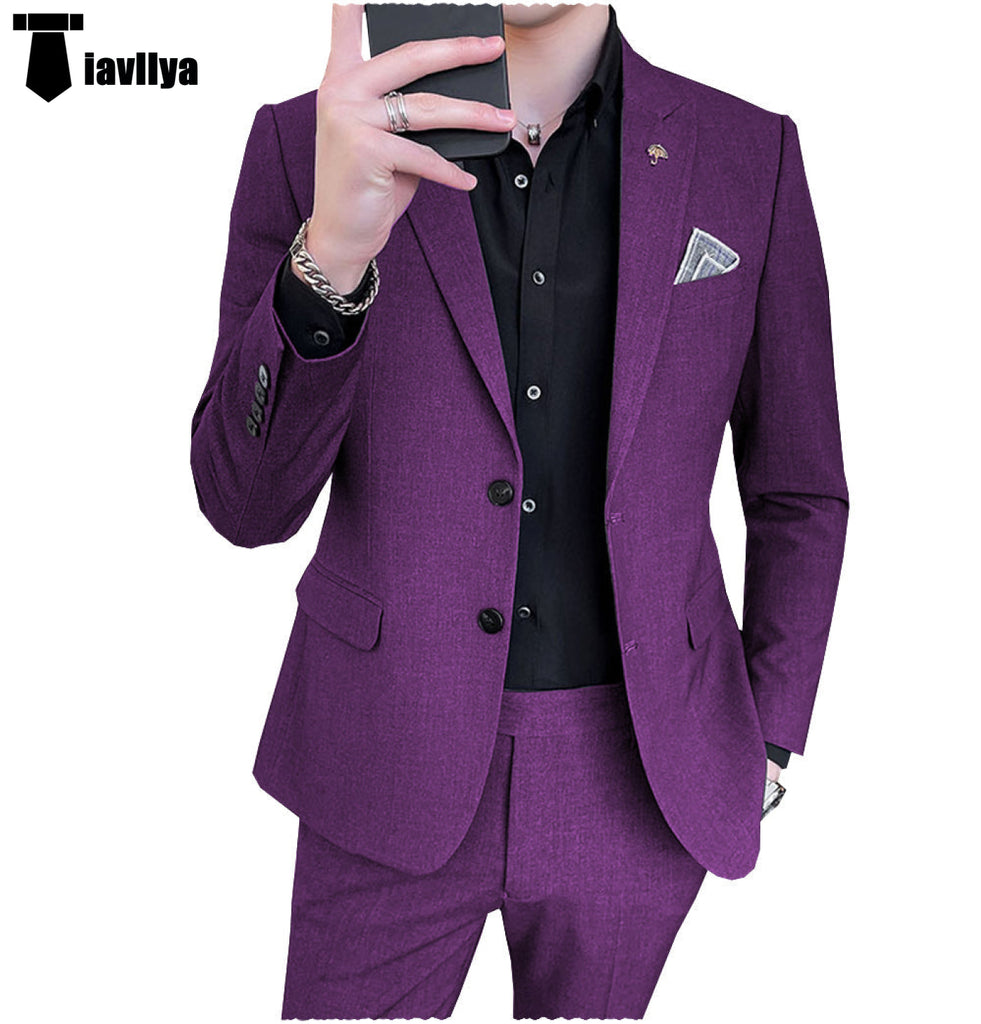 2 Pieces Suit - Fashion Men's 2 Piece Regular Fit Peak Lapel Flat Men's Suit (Blazer+Pants)