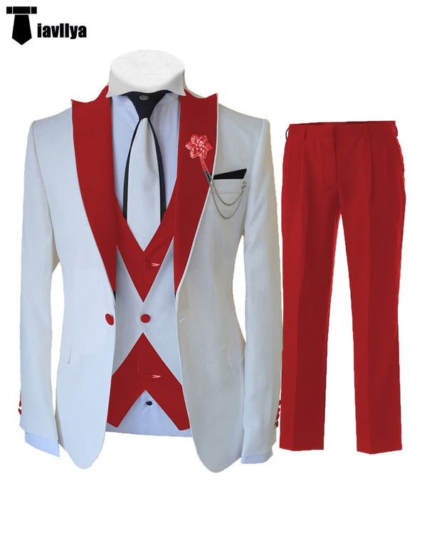 3 Pieces Suit - Fashion Men's 3 Pieces Classic Flat Peak Lapel Tuxedos For Wedding (Blazer+vest+Pants)