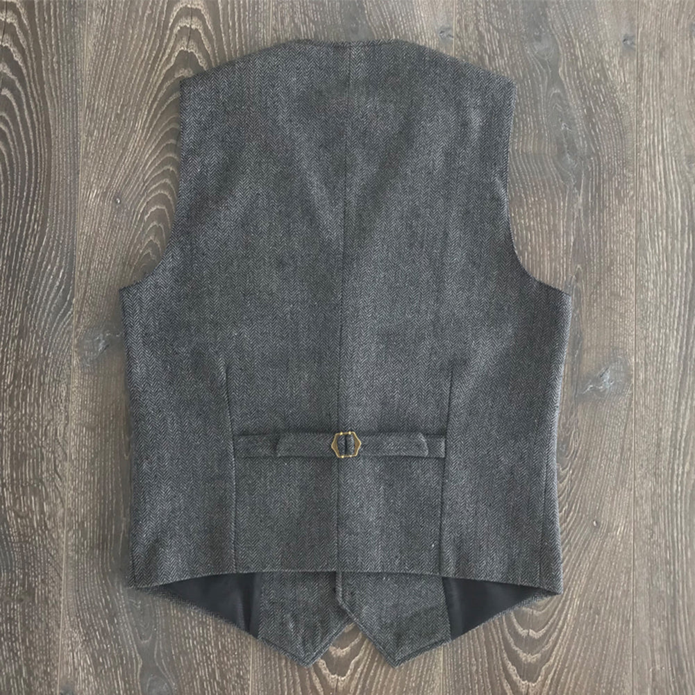 Suit Vest - Vintage Classical Mens Regular Fit Tweed Herringbone V Neck Waistcoat