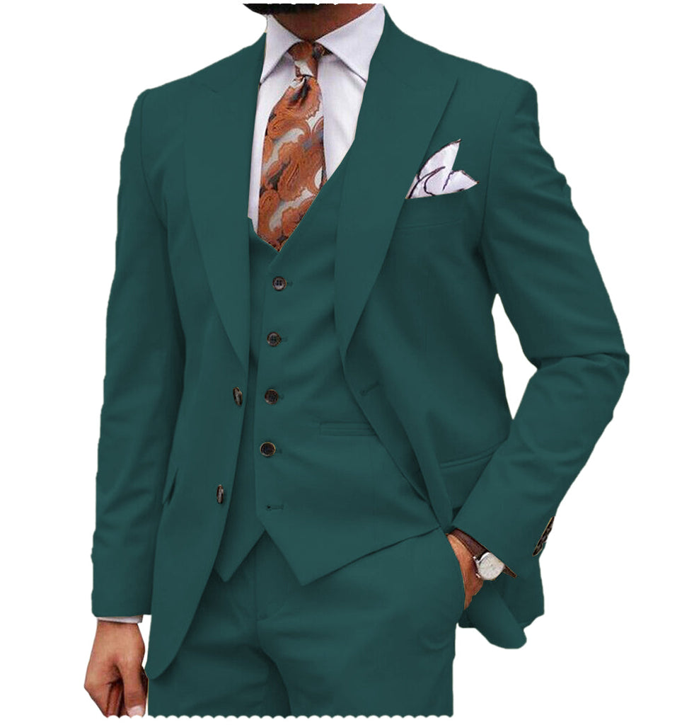 3 Pieces Suit - Formal Men's 3 Piece Regular Fit Peak Lapel Flat Men's Suit (Blazer+Vest+Pants)