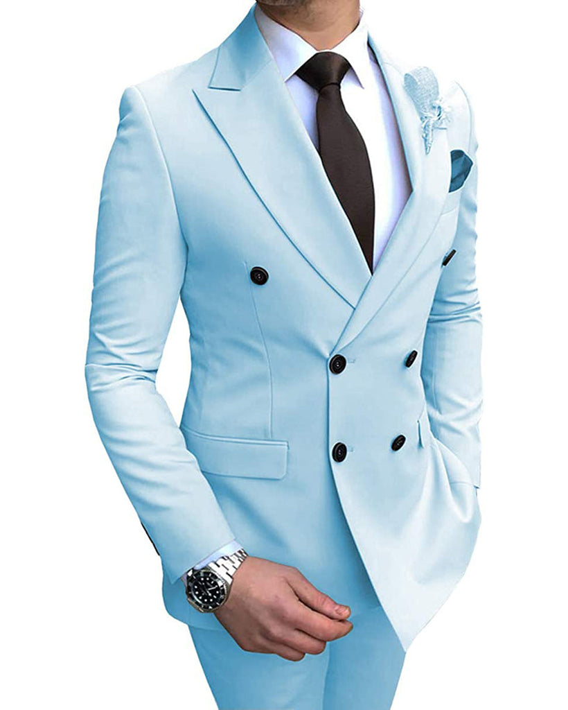 2 Pieces Suit - Formal 2 Pieces Mens Suit Flat Peak Lapel Tuxedos For Wedding (Blazer+Pants)