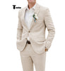 Casual Men’s 2 Pieces Suit Notch Lapel Linen For Wedding (Blazer + Pants) Xs / Beige Pieces Suit