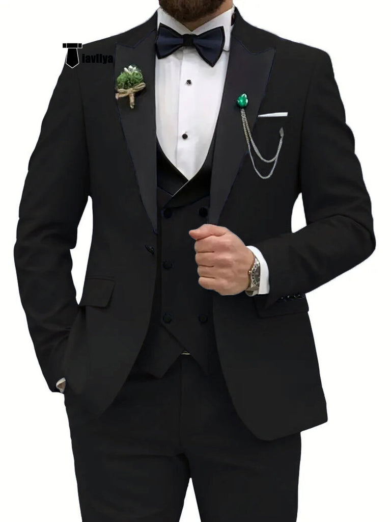 Fashion Men’s 3 Pieces Classic Flat Peak Lapel Tuxedos For Wedding (Blazer + Vest + Pants) Xs /