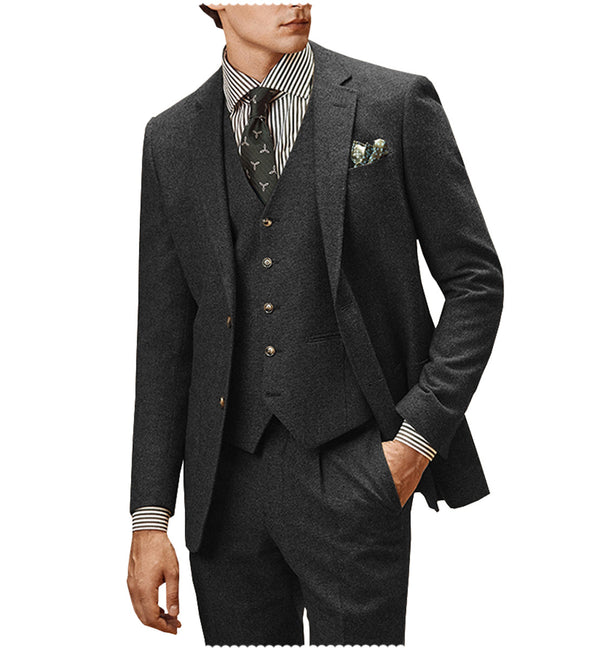 3 Pieces Suit - Vintage Classical Men's 3 Pieces Suit Tweed Notch Lapel Tuxedos (Blazer+vest+Pants)