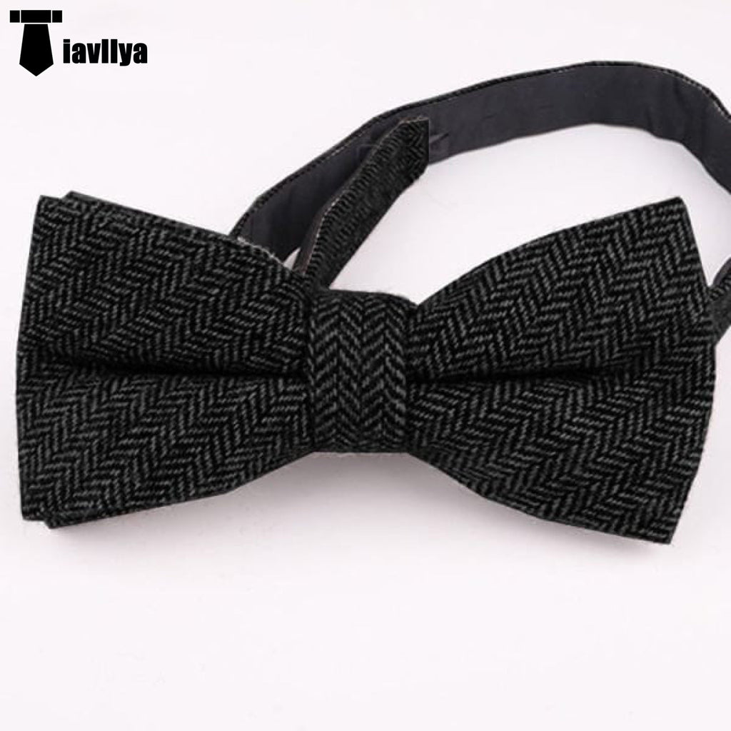 Formal Men’s Classic Design Herringbone Bow Tie Black Accessories