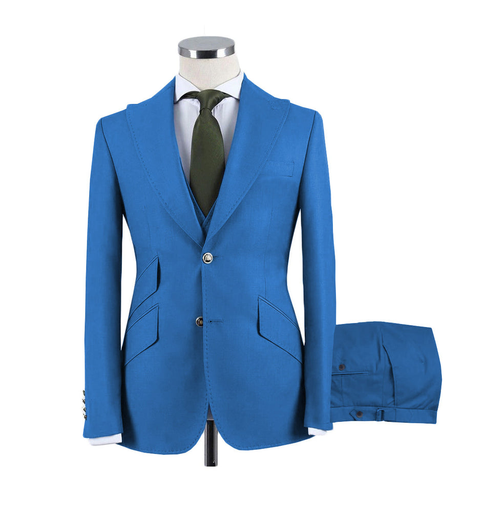 3 Pieces Suit - Fashion Men's 3 Pieces Flat Peak Lapel Tuxedos For Wedding (Blazer+vest+Pants)