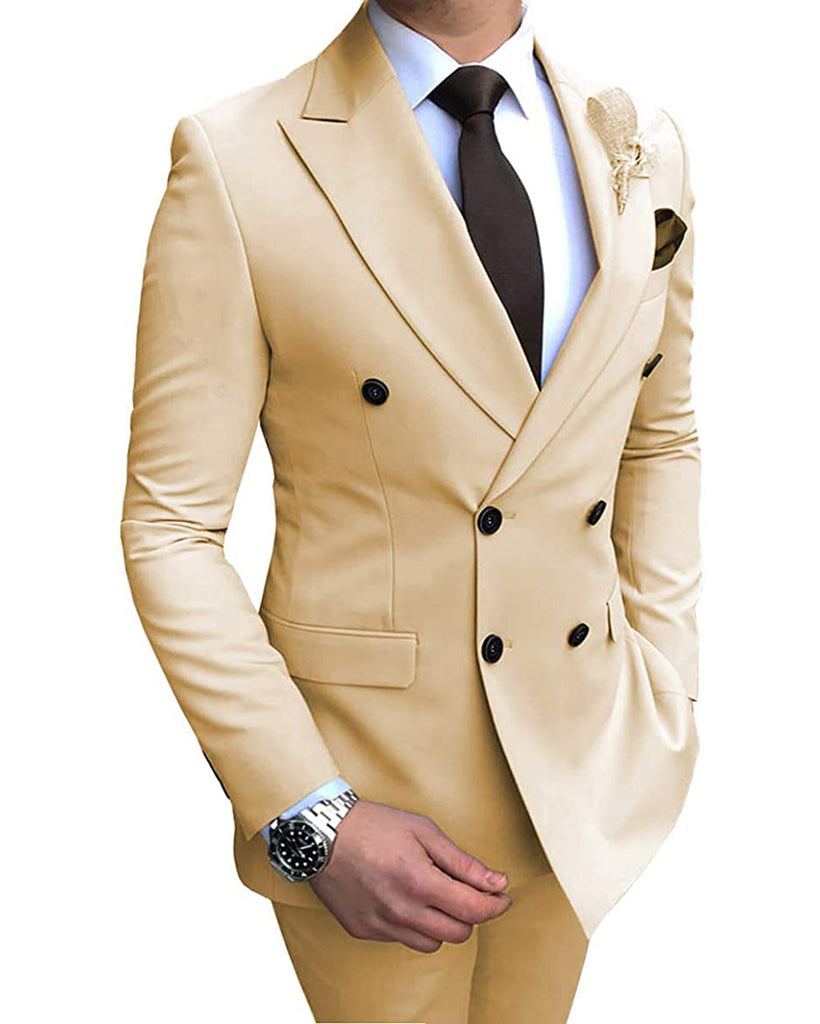 2 Pieces Suit - Formal 2 Pieces Mens Suit Flat Peak Lapel Tuxedos For Wedding (Blazer+Pants)