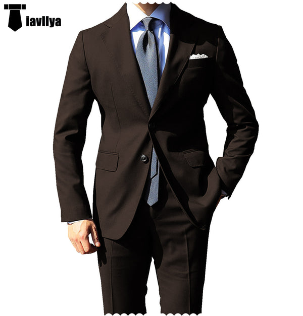 Fashion 2 Pieces Mens Suit Flat Notch Lapel Tuxedos For Wedding (Blazer + Pants) Xs / Coffee Pieces